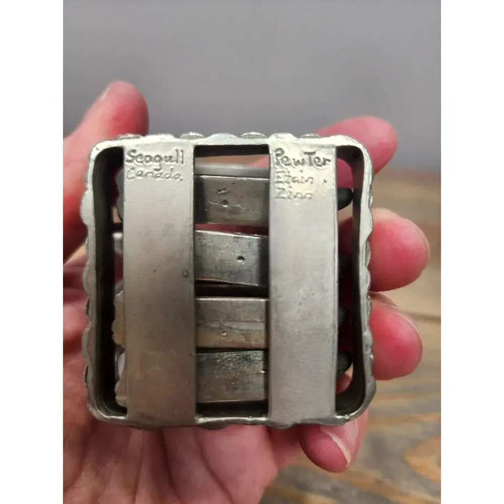 Vtg 80s Kitty Cats in Basket Pewter Napkin Rings Set of 4 Seagull Canada